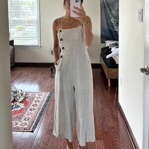 beige striped romper